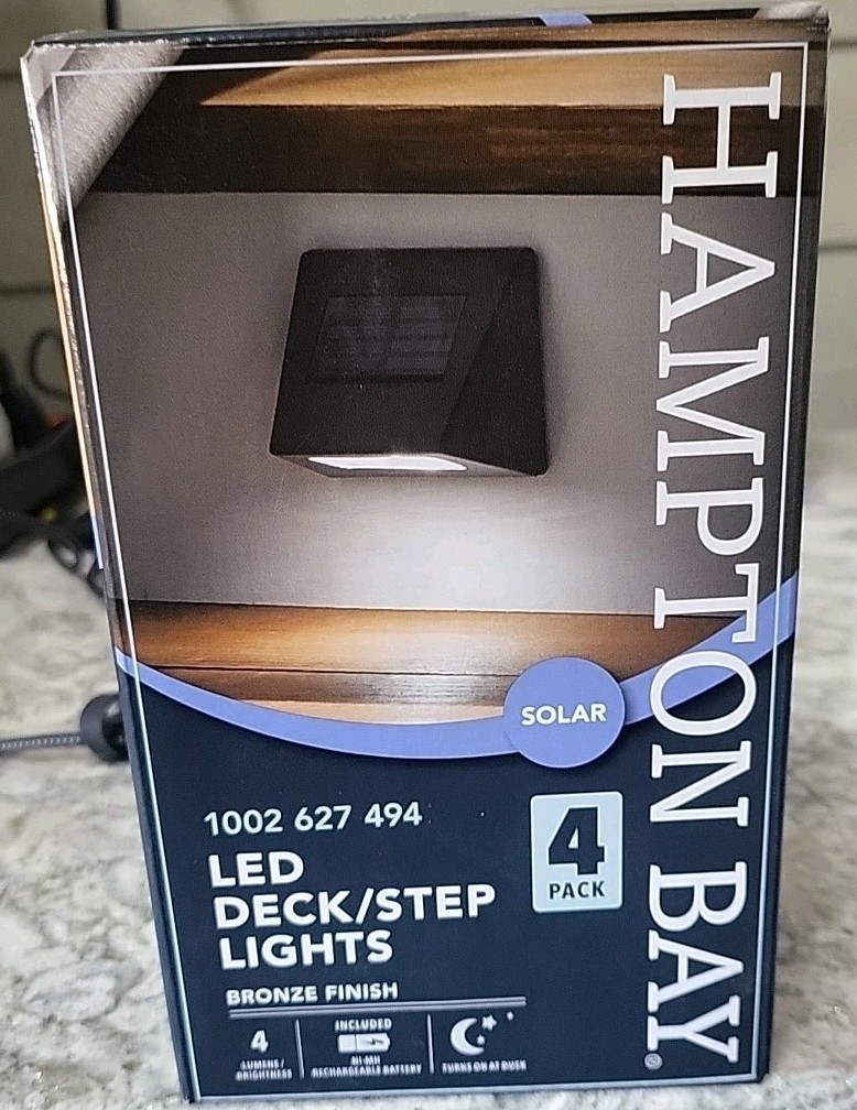 HAMPTON BAY LED DECK/STEP LIGHTS*SOLAR*BRONZE FINISH*4 PACK*FREE SHIPPING 