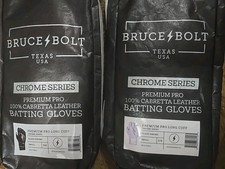 2-NWTS-2026-Bruce Bolt Adult LONG Cuff Chrome Batting Gloves-WHITE BLACK Small