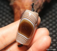 Tibetan Old Agate Oily Patina Coffee Natural Silkworm Eyed Rich Drum S dZi Bead