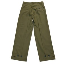 Zara Straight Leg Ankle Trousers Small Pleated Button Hem Green Career Preppy
