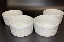 (4 ) HIC White Ribbed Porcelain Ramekins ~Oven To Table~ 2” Tall- 3.5” Diameter