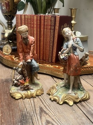 Volta Capodimonte Porzellan Figuren, Obstsammeln, am Feuer 