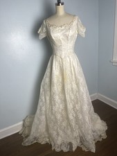Vintage 1950s 50s Wedding Gown Alen on Lace Ballgown As Is Chapel Modest Curvy