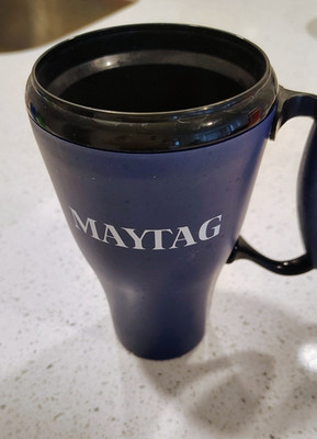 Maytag Fry's Electronics Coffee Cup Mug Blue Tumbler BPA Free Dishwasher Safe