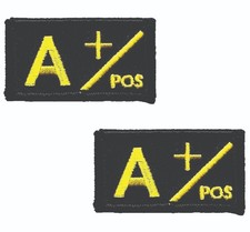 A+ Blood Type Patch Black & Gold High Visibility 2" Hook Backed Set of 2