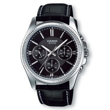 CASIO MTP1375L-1A Classic Black Leather Band Analog Watch, Black Dial