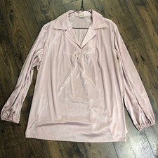 Vintage Ample Togs Silky Pink Peasant Tunic Long Sleeve Blouse - Size XL