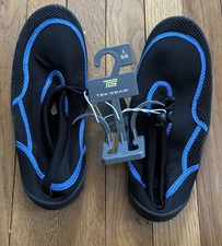 Tek Gear Boys Water Shoes Large 5/6 New Pool Fishing Boating Black Blue Slip On