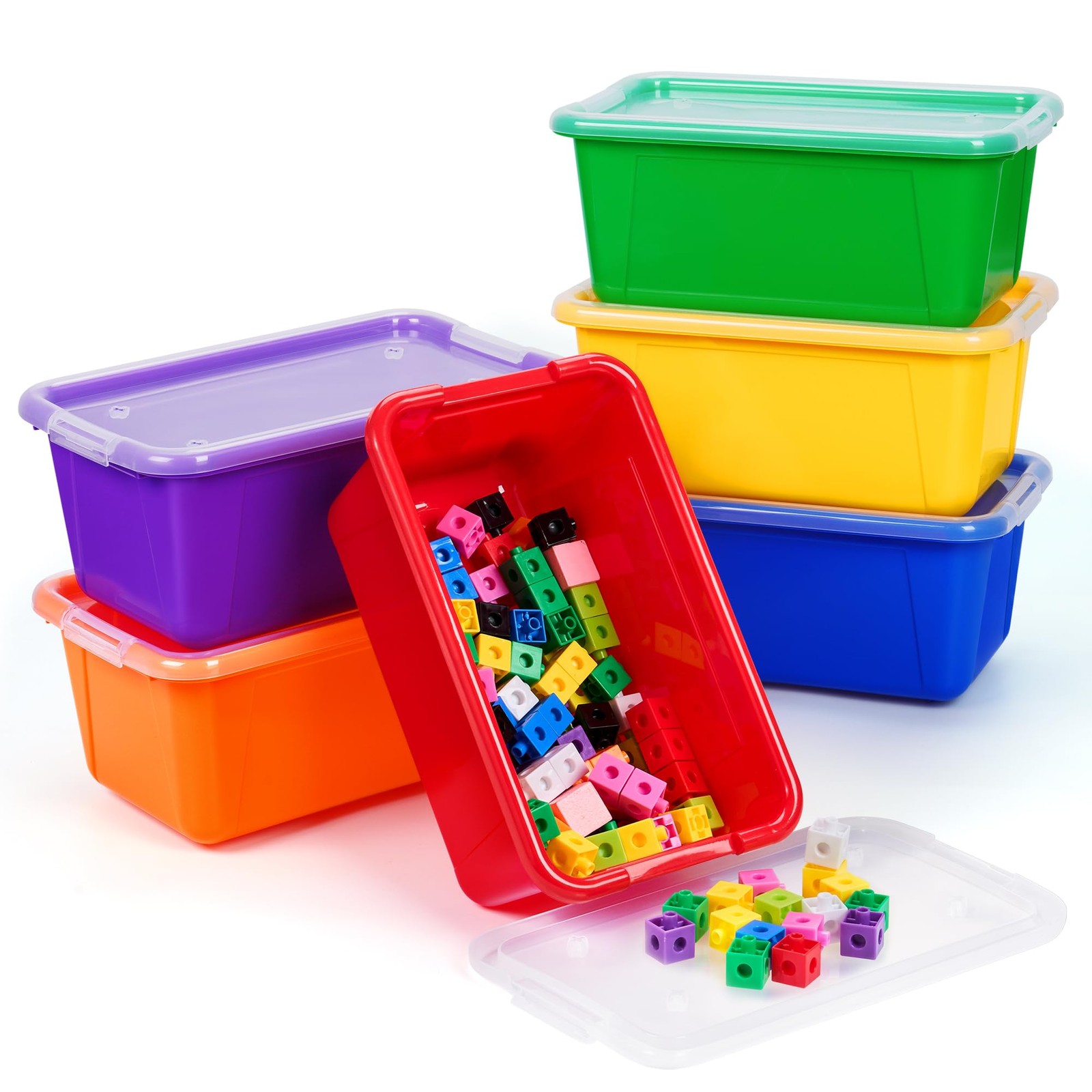 Colorful Stackable Plastic Storage Bins with Lids for Toys & Organization