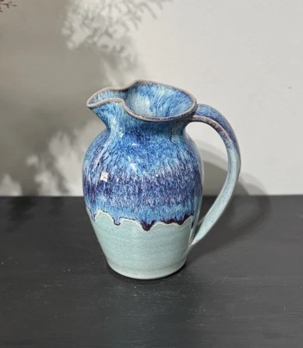 Studio Crafted Art Pottery - Multicolor Drip Glaze 7.0” Pitcher Signed Dover NC
