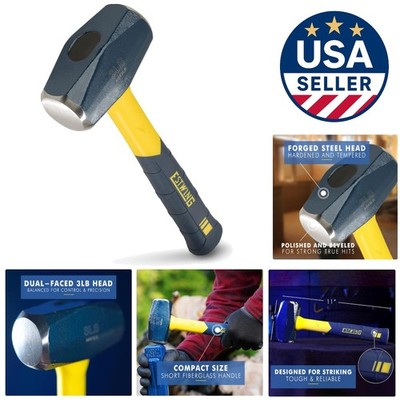 3-Pound Sure Strike Sledge Hammer - Durable Fiberglass Handle with No-Slip Grip