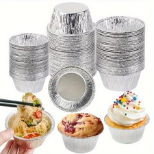 50 Pcs Round Aluminium Foil Tray Disposable Baking Cake Pie Egg Tarts Containers