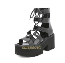 Sandalias de plataforma gladiador para mujer tacón grueso punta abierta zapatos de verano estilo gótico