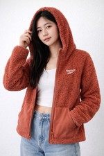 Reebok Women's Full Zip Hooded Hoodie Rust Polyester M 10/12 Pockets Logo