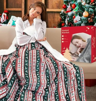 Electric Heated Blanket Christmas Throw - Sherpa & Fleece -6Heat Levels,Auto-off