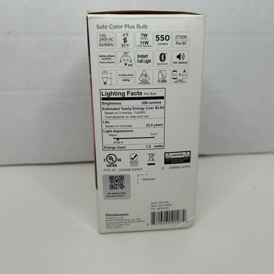 NEW! Sengled Solo Color Changing LED Bluetooth with Wireless Speaker E26 40W - Image 2 of 4