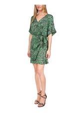 MICHAEL MICHAEL KORS Womens Green Tie Hook & Eye Front Closure Short Dress XS