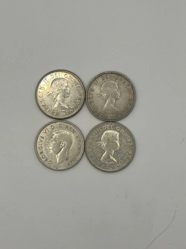 (4) Canadian Silver Half Dollars (1943, 1956, 1960, 1964) 80% Silver • A0004