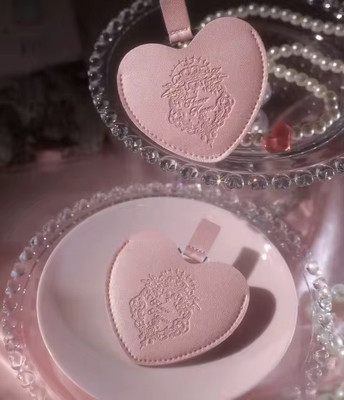 Flower Knows Handheld Mirror Pink Leather Heart Slip Cover y2k Kawaii Keychain