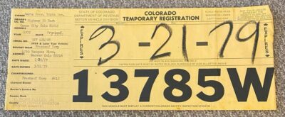 Colorado 1979 TEMPORARY (PAPER) License Plate TAG 13785W