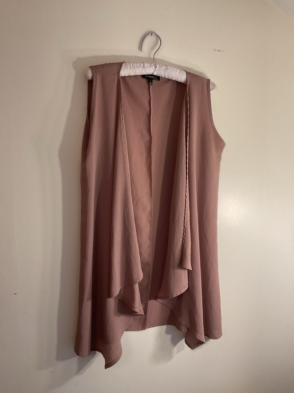 Womens Size Large Simplicity Taupe Tan Dressy Long Sleeveless Jacket /Vest