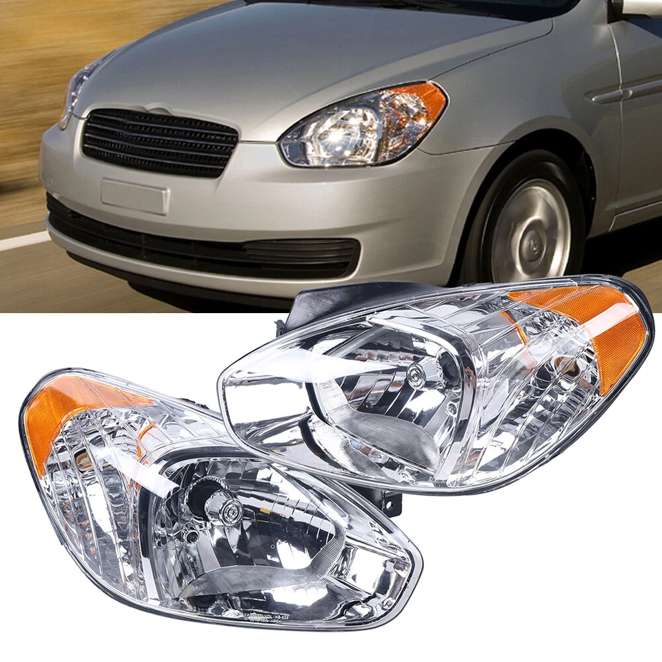 Pair For 2008-2011 Hyundai Accent 2007 2008 2009 2010 Headlights Lamps LH+RH Foto 3 de 4