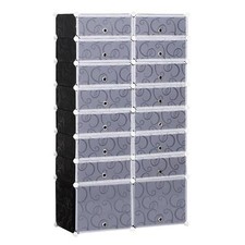 HOMCOM Large 16-Cube DIY Shoes Rack Portable Interlocking Plastic Cabinet, Black