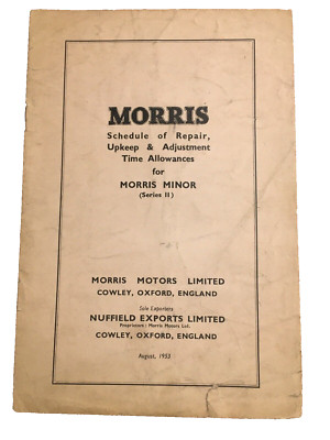 Morris Minor 1953 Schedule Time Allowances Manual Service Repair Operation Guide