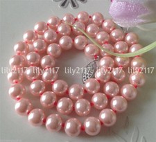 Beautiful 8/10/12mm Pink Ocean Sea Shell Pearl Round beads Necklace 18"