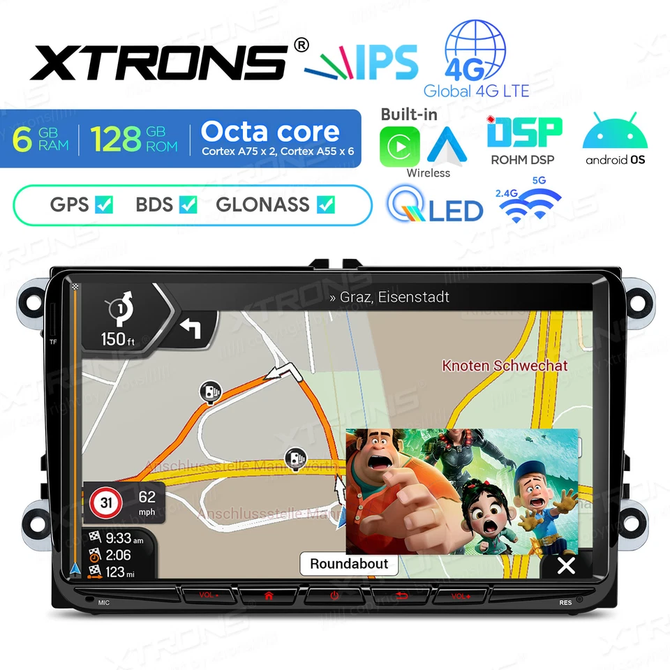 XTRONS 8Core Android 14 Autoradio 128GB GPS Für VW GOLF EOS Polo T5 Passat Jetta - Bild 2 von 4
