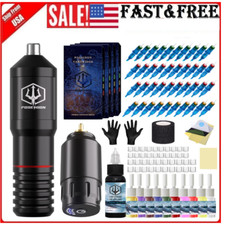 PROFESSIONAL POSEIDON Wireless Tattoo Machine Kit Rotary Cartridges Pen Needles