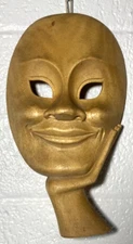 10" X 5.75" HAND CARVED 3D WOOD COMEDY THEATER MASK TABLE-TOP OR WALL DECOR