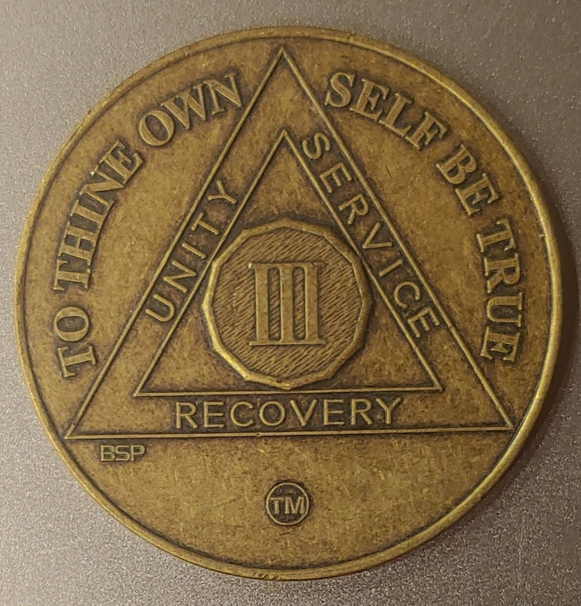 3 Year Alcoholics Anonymous AA Bronze Medallion Coin Sobriety Chip