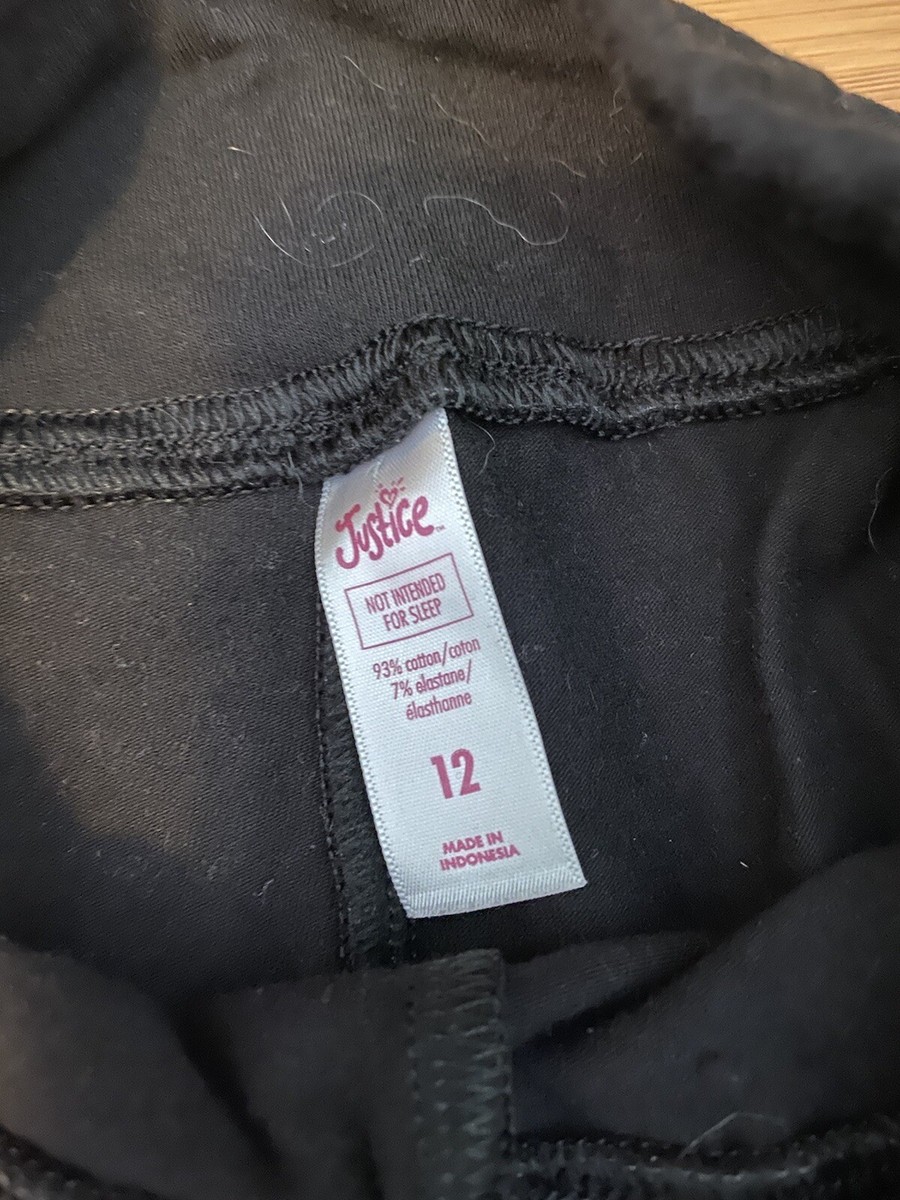Ensemble Fille Justice Haut Rayé Perlé + Pantalon Capri Noir Taille 12 - Occasion Très Bon état