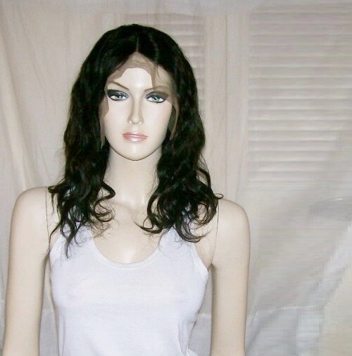 Perruque cheveux humains brésilienne naturelle Full Lace Wig 14 pouces ondulée couleur 1B Wavy