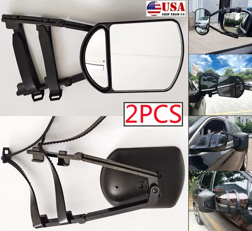 2x Adjustable Clip-On Car Mirrors Universal Extension Trailer Towing Mirror USA