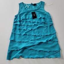 NWT Nicole Miller sz Small Tiered Blouse Turquoise Sleeveless Back Zipper