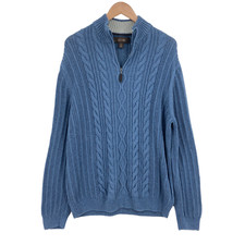 Tasso Elba Sweater Mens XL Blue Cable Knit 100 Cotton Long Sleeve Quarter Zip