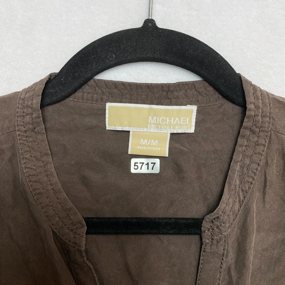 Платье Michael Kors женское M коричневое рулон вкладка рукав шелк передняя кнопка - Изображение 3 из 4