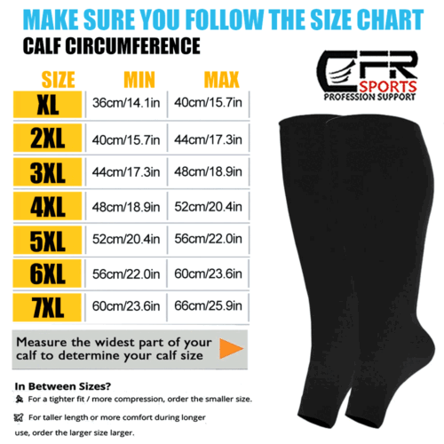 Pair Plus Size Knee High Compression Socks Men Women Medical Stockings S-7XL CFR - Picture 2 of 23
