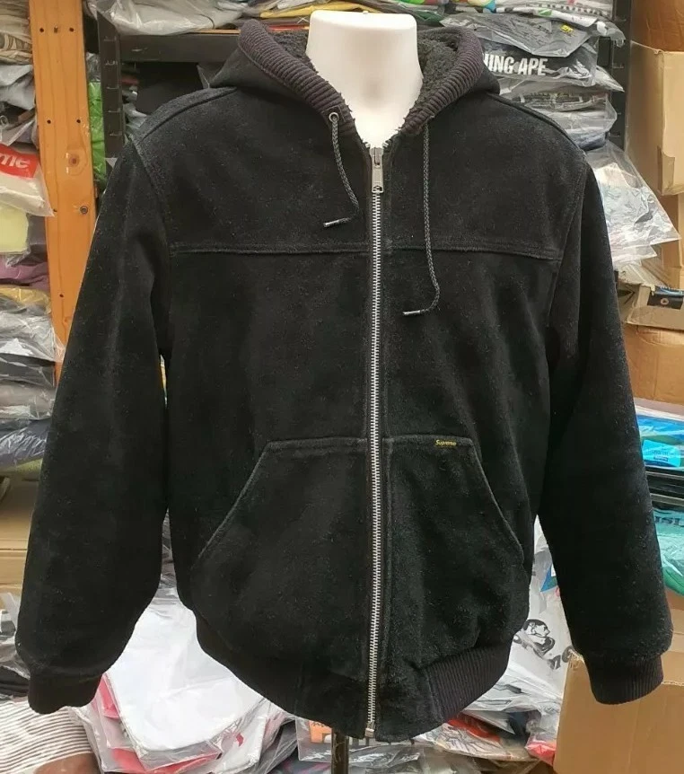 Veste de travail FW17 Supreme à capuche daim noir taille M moyen cuir agneau
