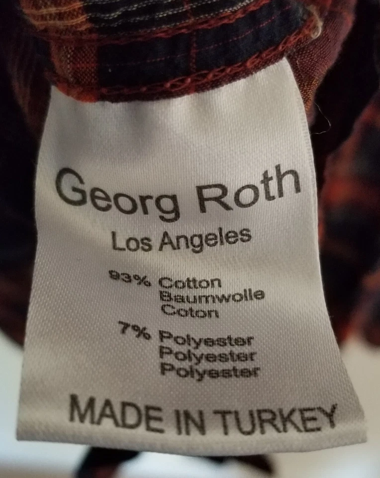 Camisa Georg Roth Para Hombre 52 Azul Naranja A Cuadros XXL Abotonada Los Ángeles Manga Larga Foto 3 de 4