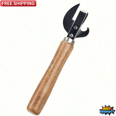 1Pc Can Opener Wooden Handle Camping Can Opener Bottle Opener Stainless Steel