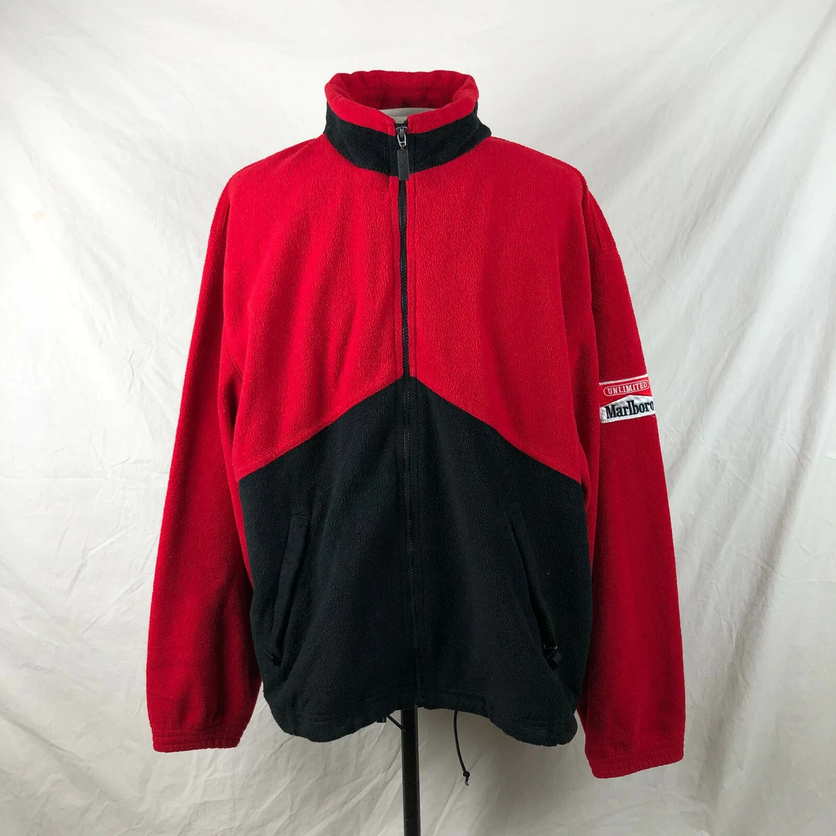 Vintage 90s Marlboro Unlimited Zip Up Fleece Jacket XL Black Red VTG | eBay