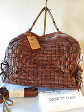 New Costanza Rota Woven Leather Duffle Weekender Bag ~art #14s ~brown
