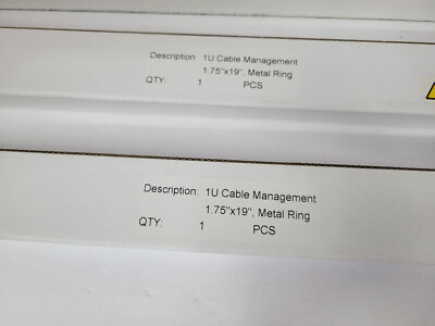 Lot of 2 -- 1U Metal Horizontal Cable Management Panel with 5 D-rings 1.75''x19''