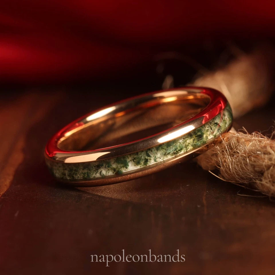 Green Moss Agate Ring Set – Couple Ring Wedding Bands, Gaia Collection - Image 4 of 4