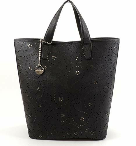 DKNY DONNA KARAN BLACK PERFORATED LEATHER SHOPPER BAG