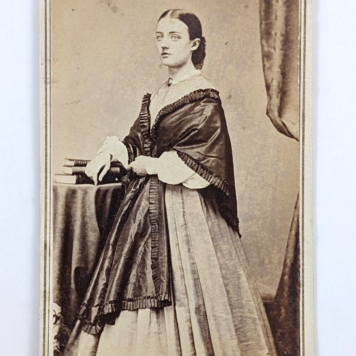1860s day dress with shawl 1860s CDV Photo Young Victorian Woman Dress Shawl Fashion Books Jordan New  York