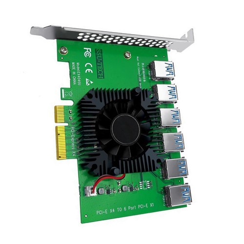 PCIE 1 To 6 Express X4 20Gb to 6 Port Riser Card Adapter Extender For Mining USA - Afbeelding 2 van 10